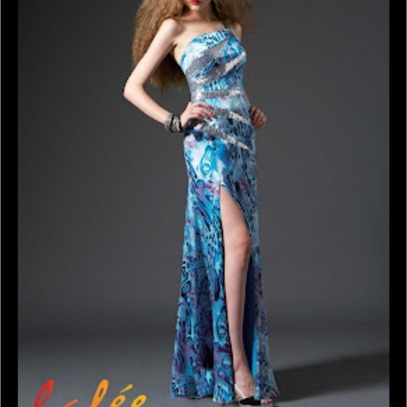 NWT LaFee E4053 One Shoulder Silver Sequin, Purple/Turquoise Prom Dress 10 - Picture 9 of 14